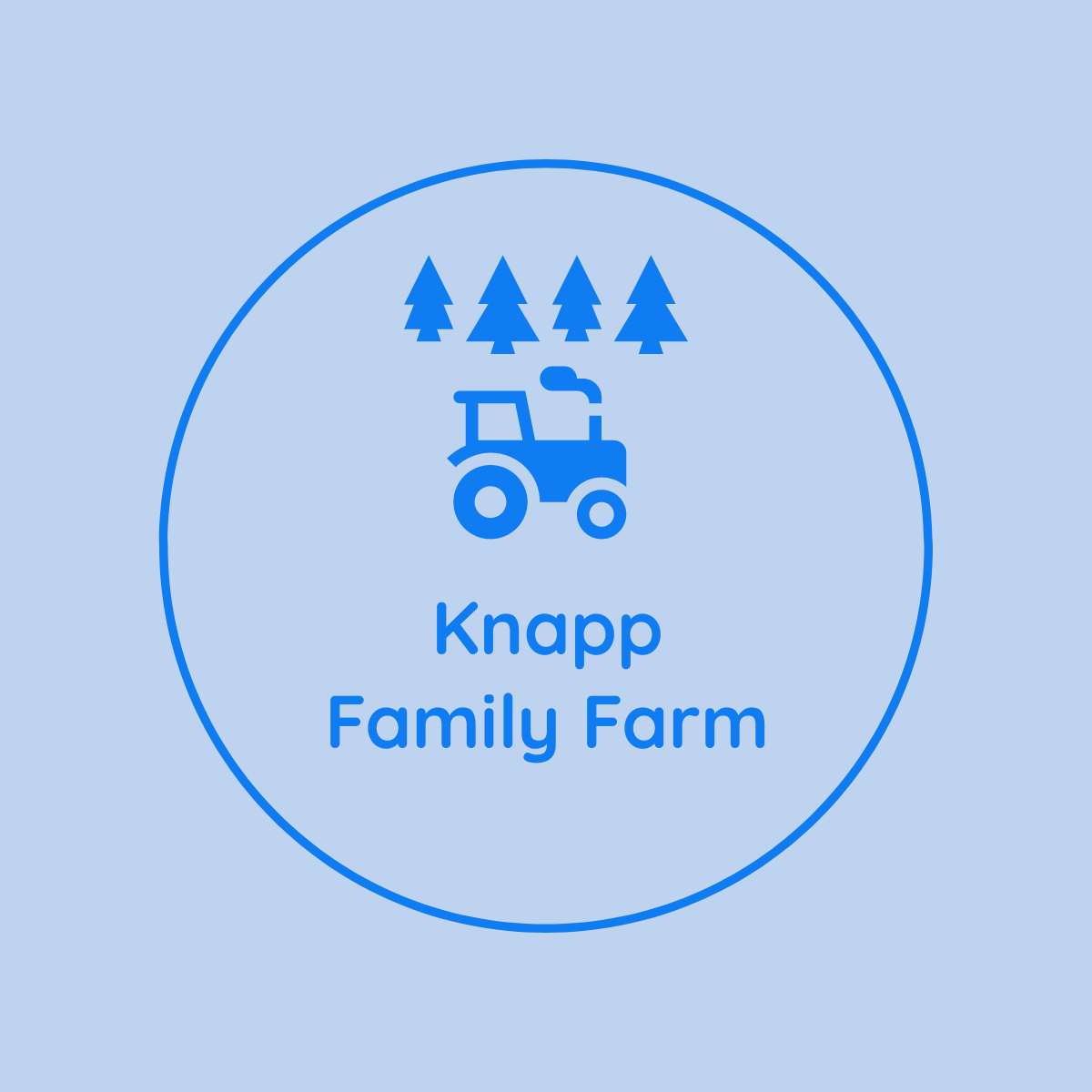 Knapp Family Farm logo featuring a tractor beneath four pine trees